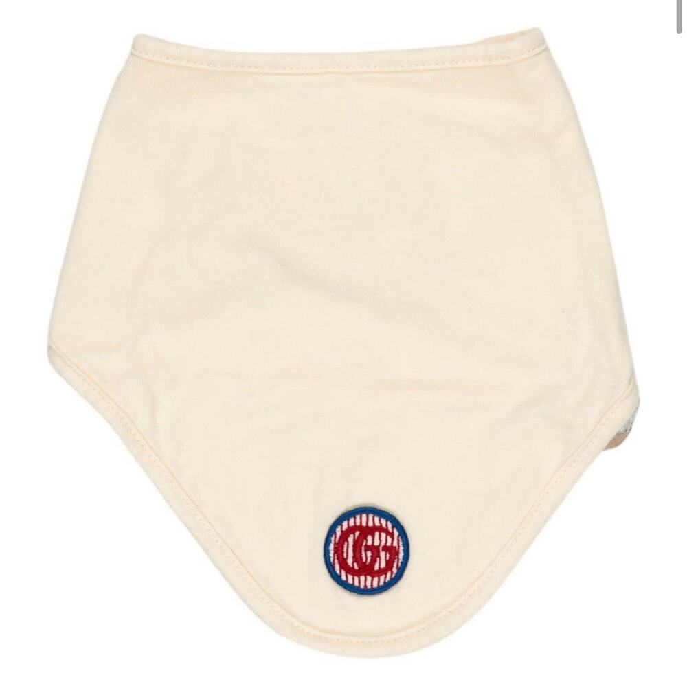 GUCCI Cream Baby Infant Snap On Bib Embroidered “G” Logo EUC